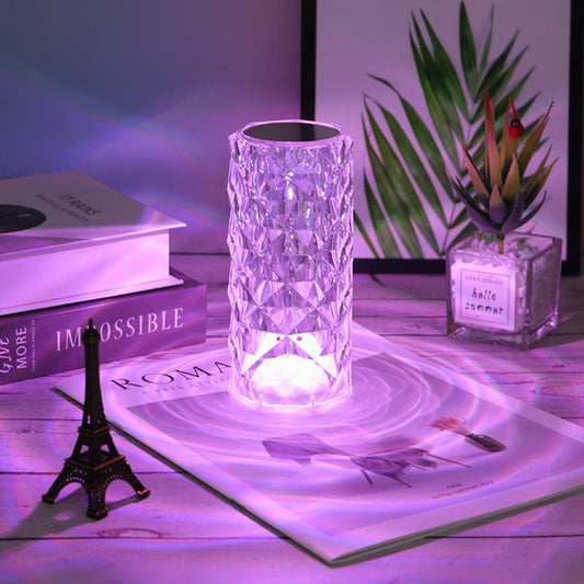 Can Switch 16 Colors,Artificial Crystal Table Lamp, RGB Color Changing Rose Diamond Table Light with Remote Control, USB Charging Touch Sensor Ambient Lighting, Room Accessories, Room Decor